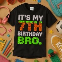 Boy It'S My 7th Birthday Bro Video Game Pixel Kids T-Shirt thumb 3