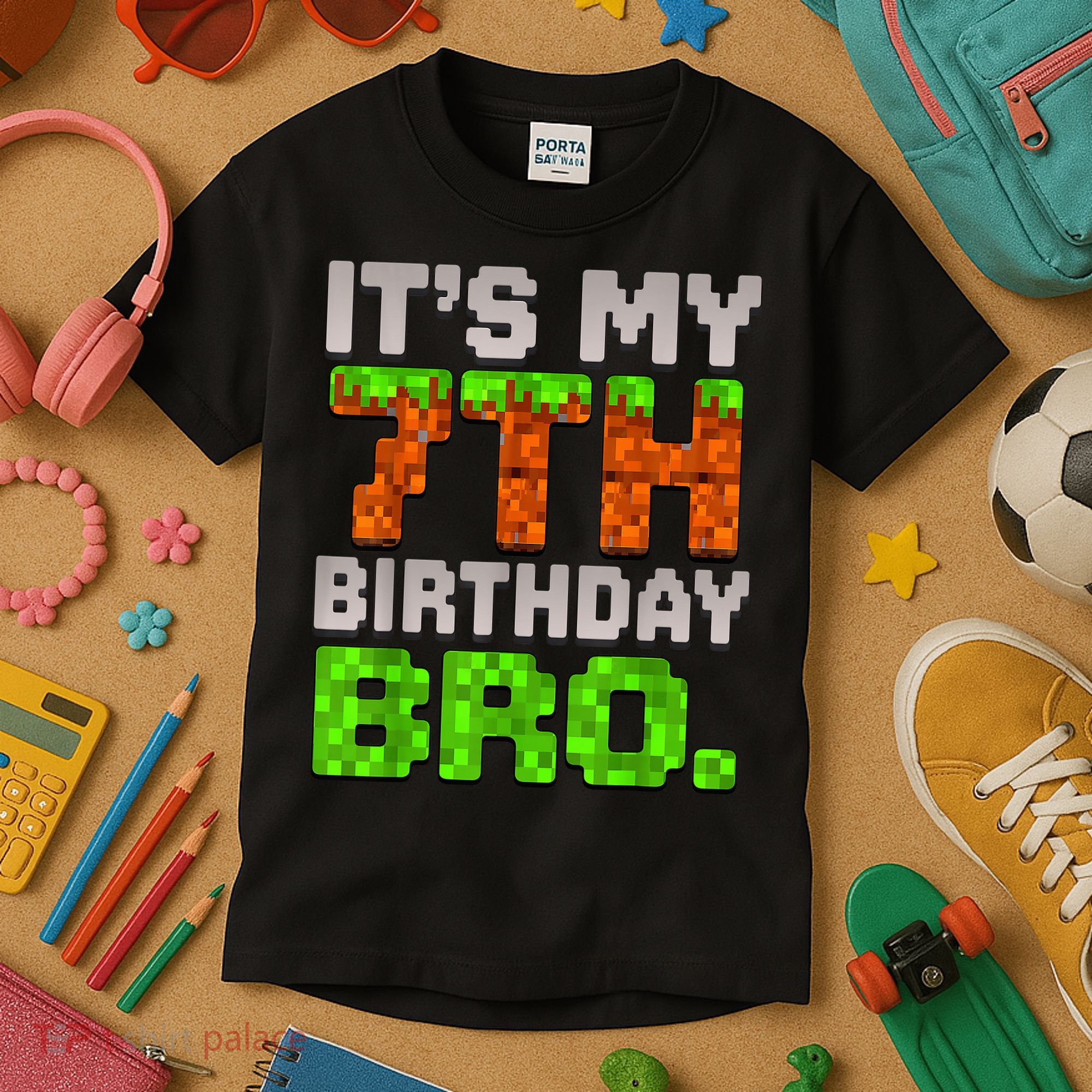 Boy It'S My 7th Birthday Bro Video Game Pixel Kids T-Shirt