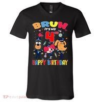 Bruh Its My 4th Birthday Sheriff Party Gift for V-Neck T-Shirt thumb 0