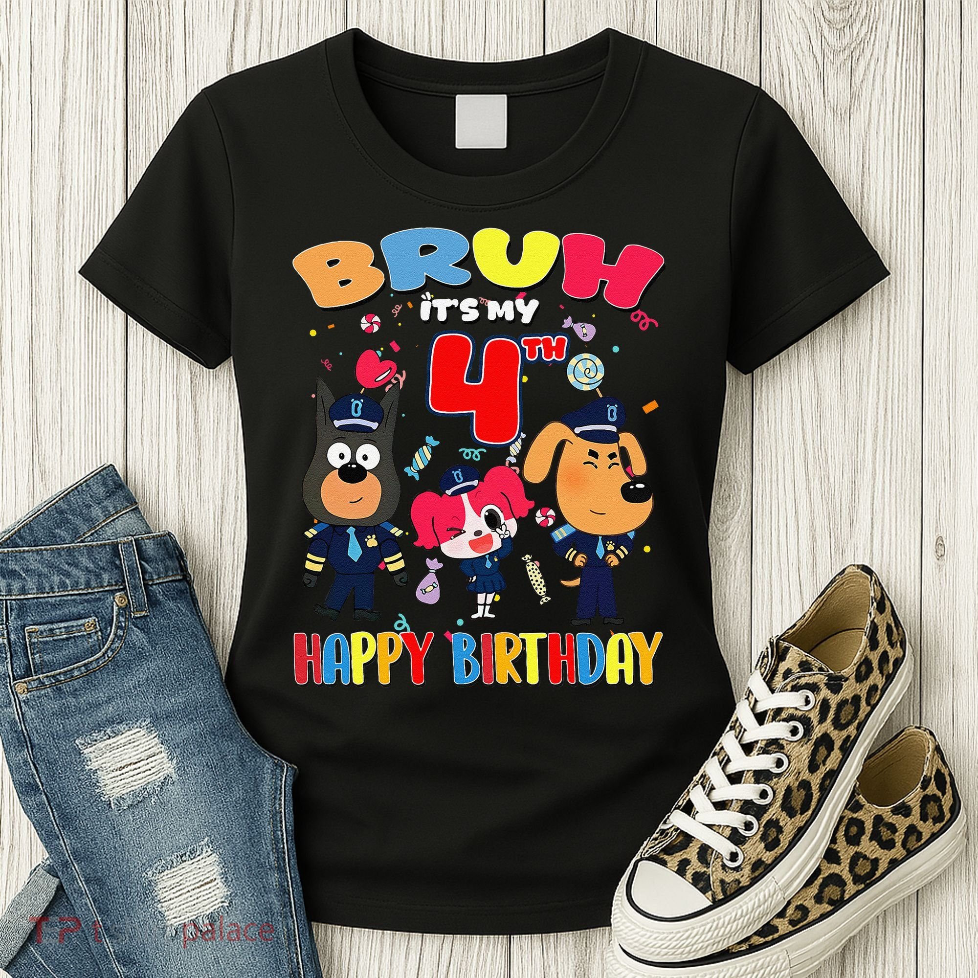 Bruh Its My 4th Birthday Sheriff Party Gift for Women's T-Shirt