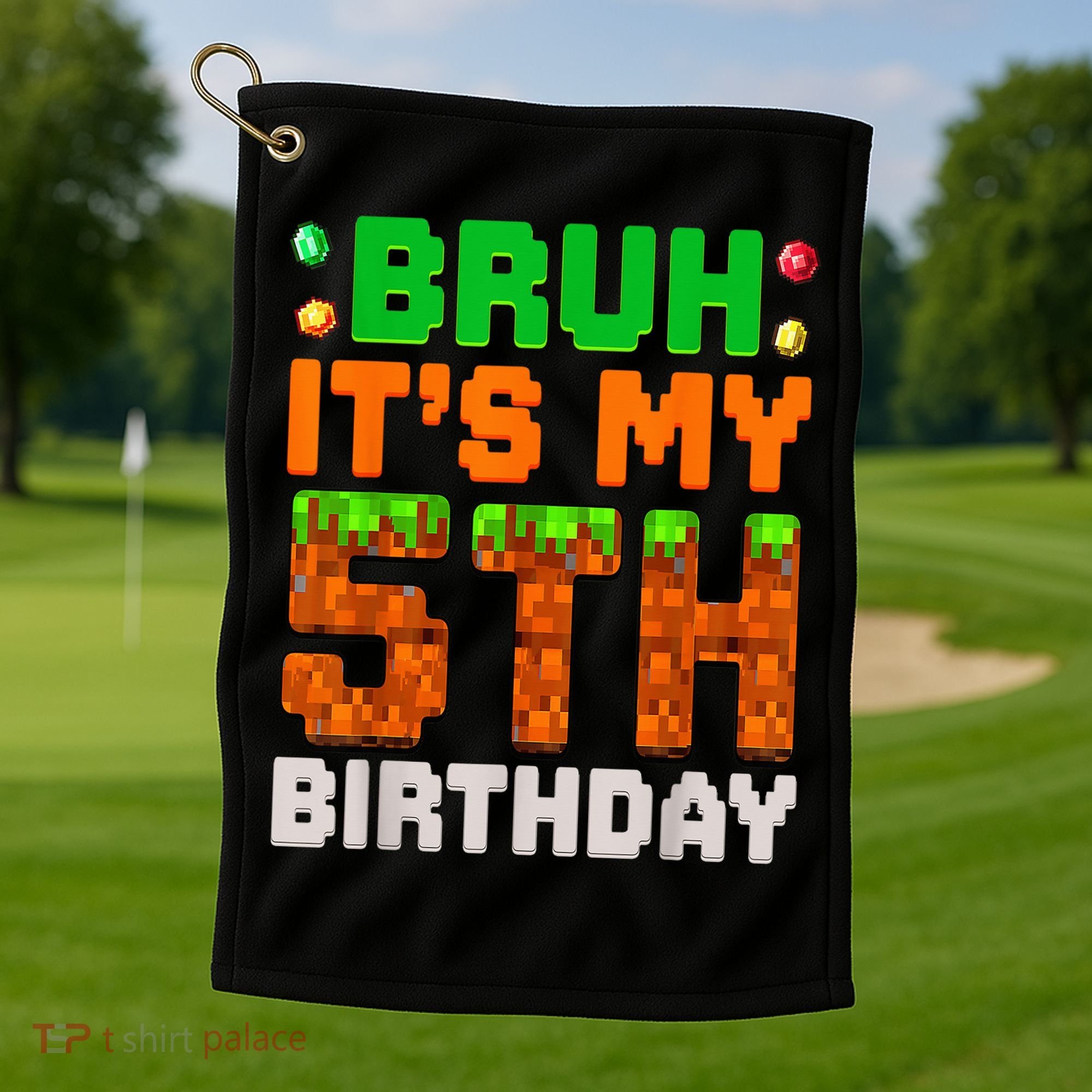 Bruh It'S My 5th Birthday 5 Year Old Birthday Boy Pixel Game Golf Towel