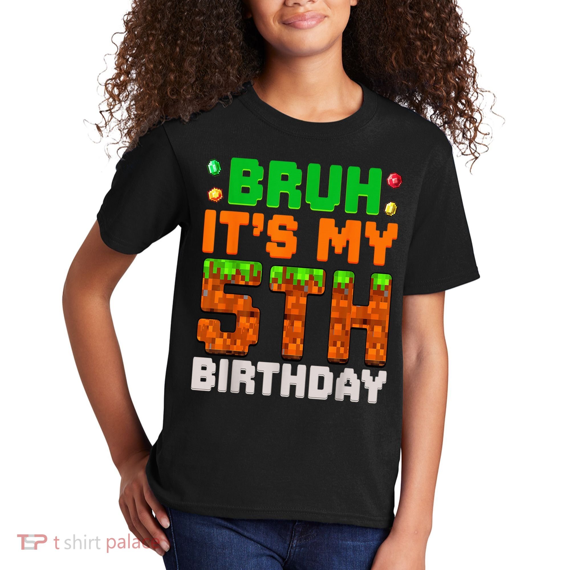 Bruh It'S My 5th Birthday 5 Year Old Birthday Boy Pixel Game Kids T-Shirt