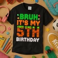 Bruh It'S My 5th Birthday 5 Year Old Birthday Boy Pixel Game Kids T-Shirt thumb 3