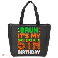 Bruh It'S My 5th Birthday 5 Year Old Birthday Boy Pixel Game Tote Bag thumb 0