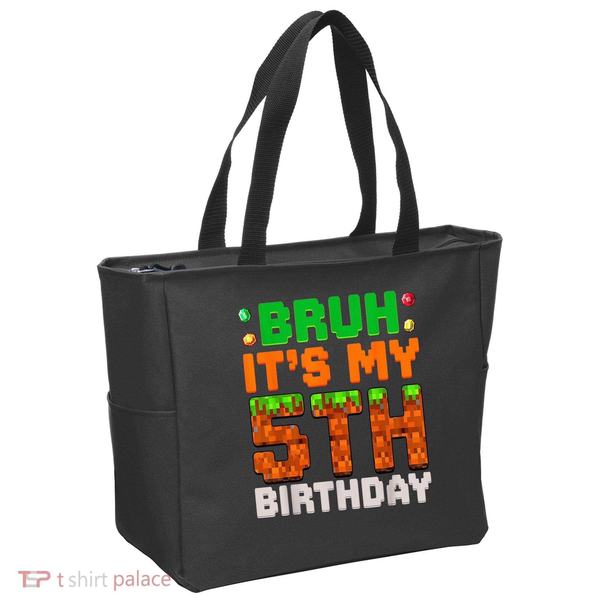 Bruh It'S My 5th Birthday 5 Year Old Birthday Boy Pixel Game Tote Bag