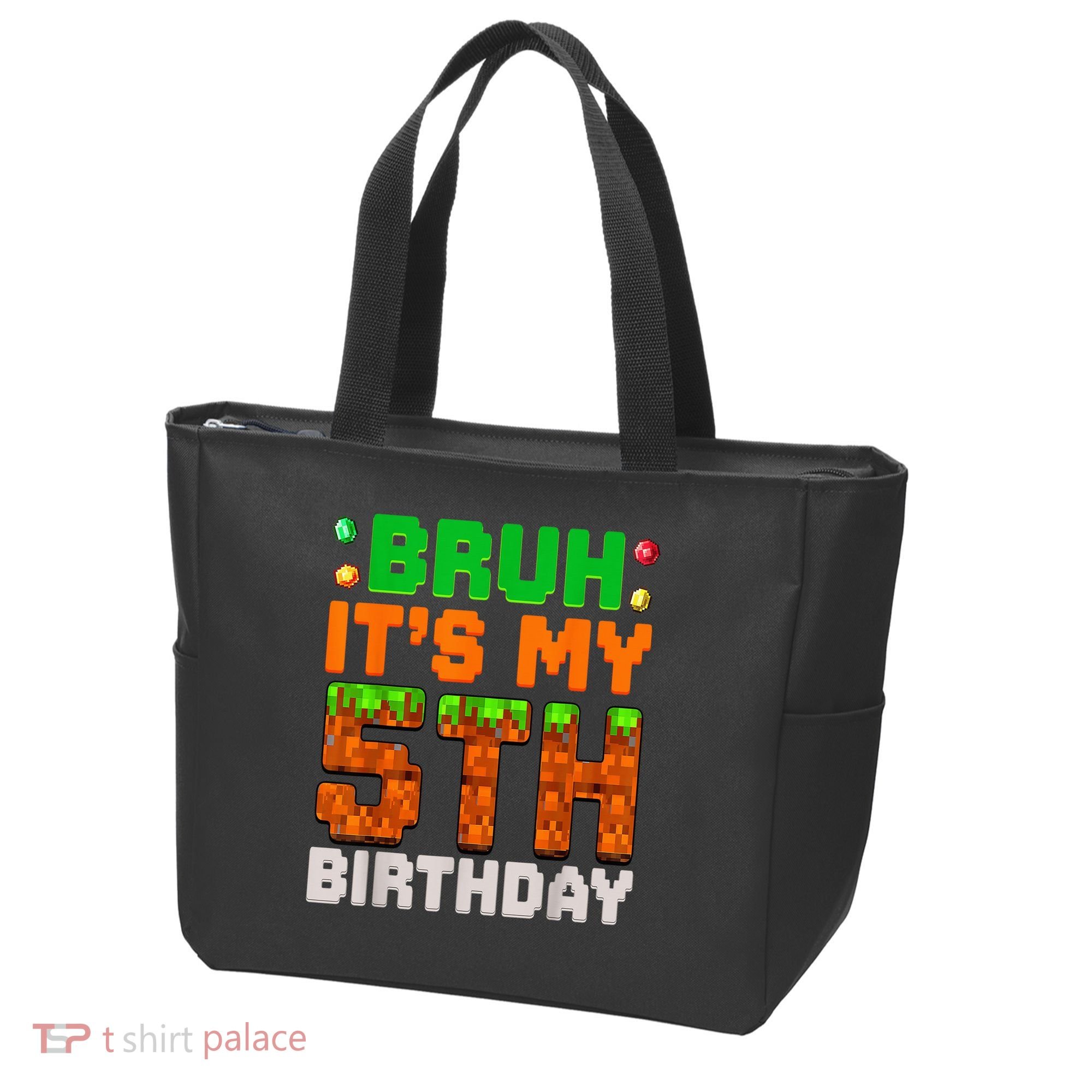 Bruh It'S My 5th Birthday 5 Year Old Birthday Boy Pixel Game Tote Bag