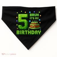 Bruh It'S My 5th Birthday Boy Gamer Pixel 5 Year Old USA-Made Doggie Bandana thumb 0