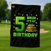 Bruh It'S My 5th Birthday Boy Gamer Pixel 5 Year Old Golf Towel thumb 1