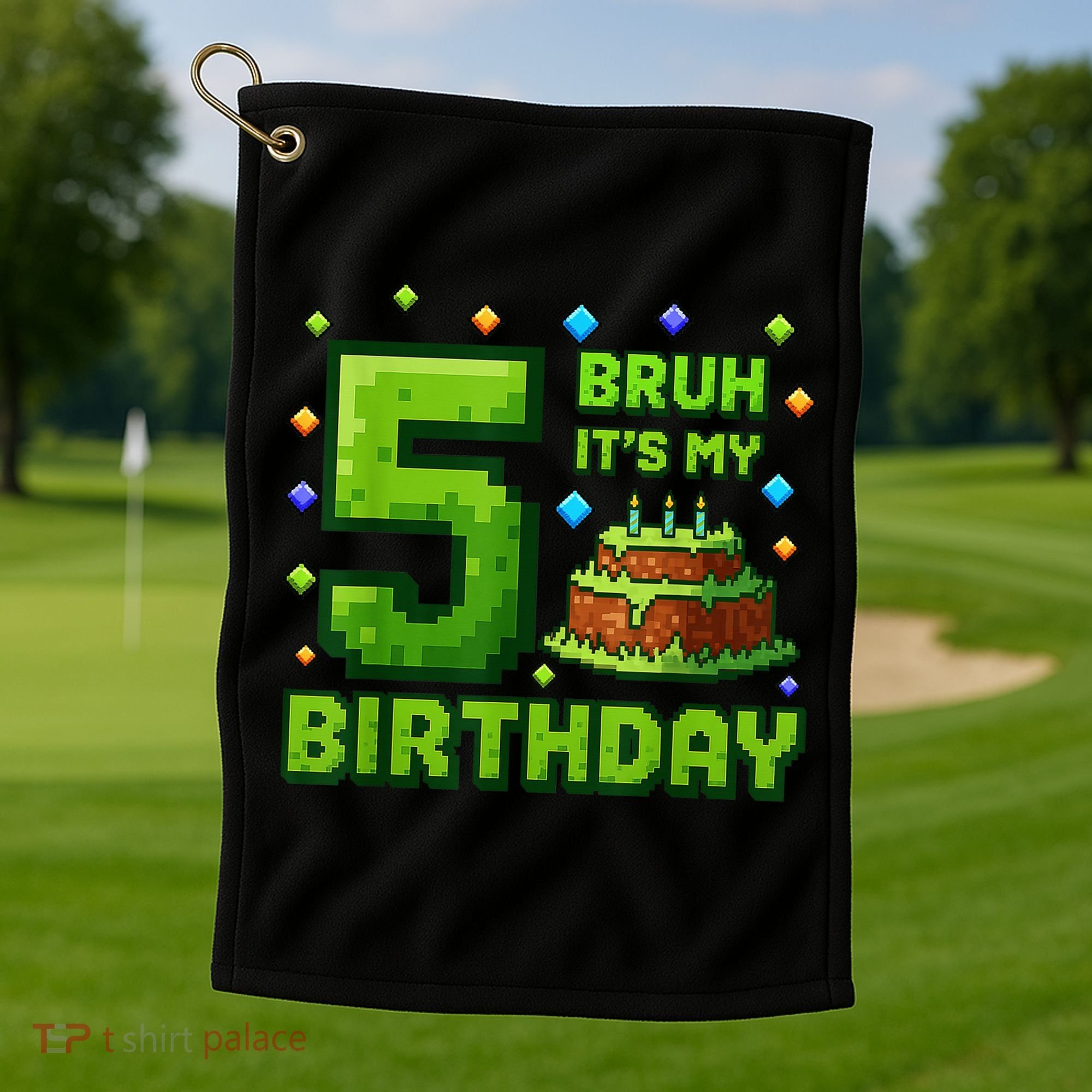 Bruh It'S My 5th Birthday Boy Gamer Pixel 5 Year Old Golf Towel