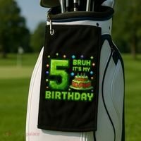 Bruh It'S My 5th Birthday Boy Gamer Pixel 5 Year Old Golf Towel thumb 2