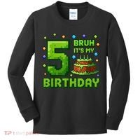 Bruh It'S My 5th Birthday Boy Gamer Pixel 5 Year Old Kids Long Sleeve Shirt thumb 0
