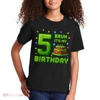 Bruh It'S My 5th Birthday Boy Gamer Pixel 5 Year Old Kids T-Shirt thumb 2