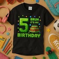 Bruh It'S My 5th Birthday Boy Gamer Pixel 5 Year Old Kids T-Shirt thumb 3