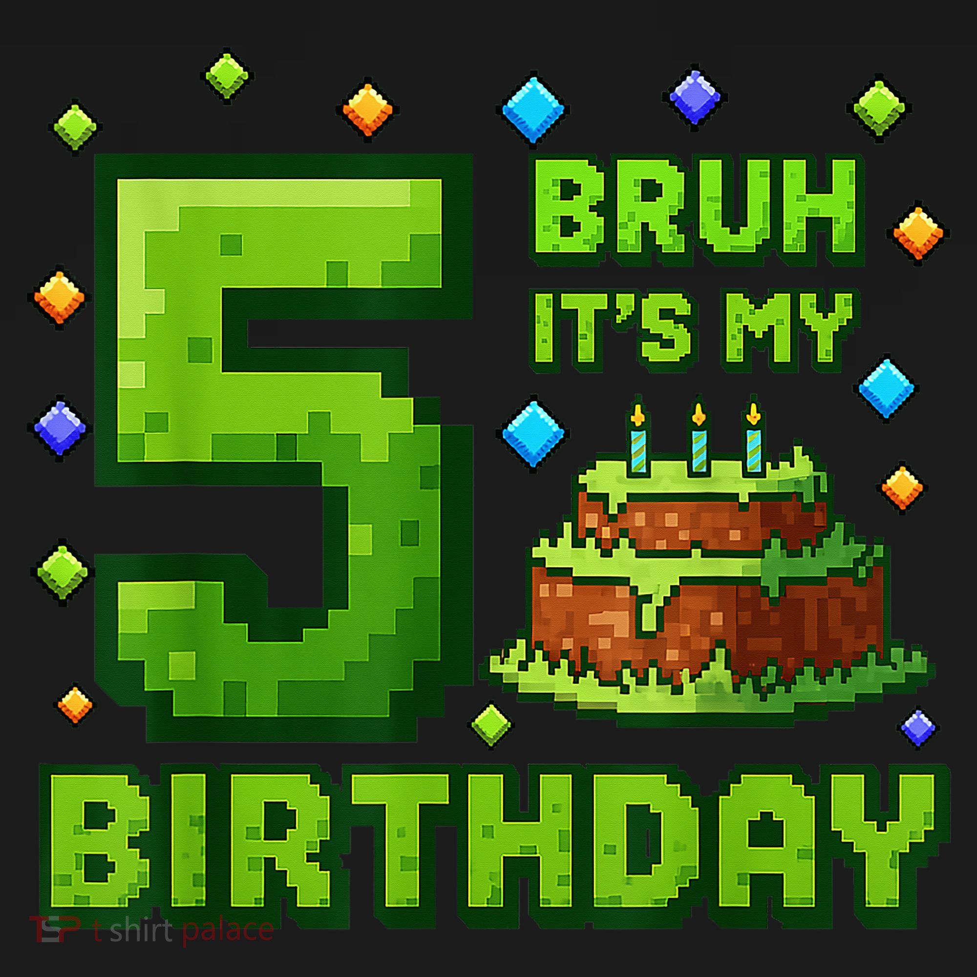 Bruh It'S My 5th Birthday Boy Gamer Pixel 5 Year Old Kids T-Shirt