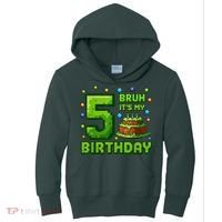 Bruh It'S My 5th Birthday Boy Gamer Pixel 5 Year Old Kids Hoodie thumb 0