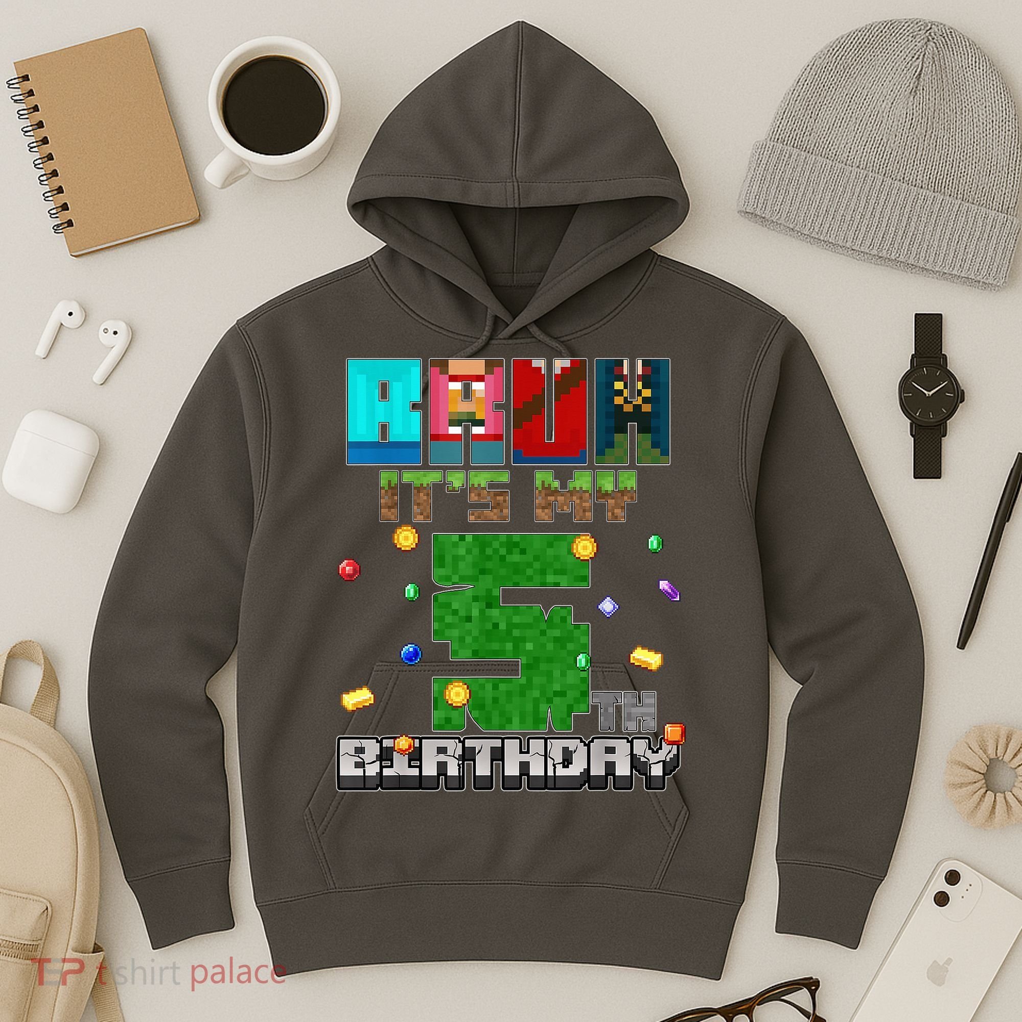 Bruh It'S My 5th Birthday Video Game Pixel Bday Hoodie