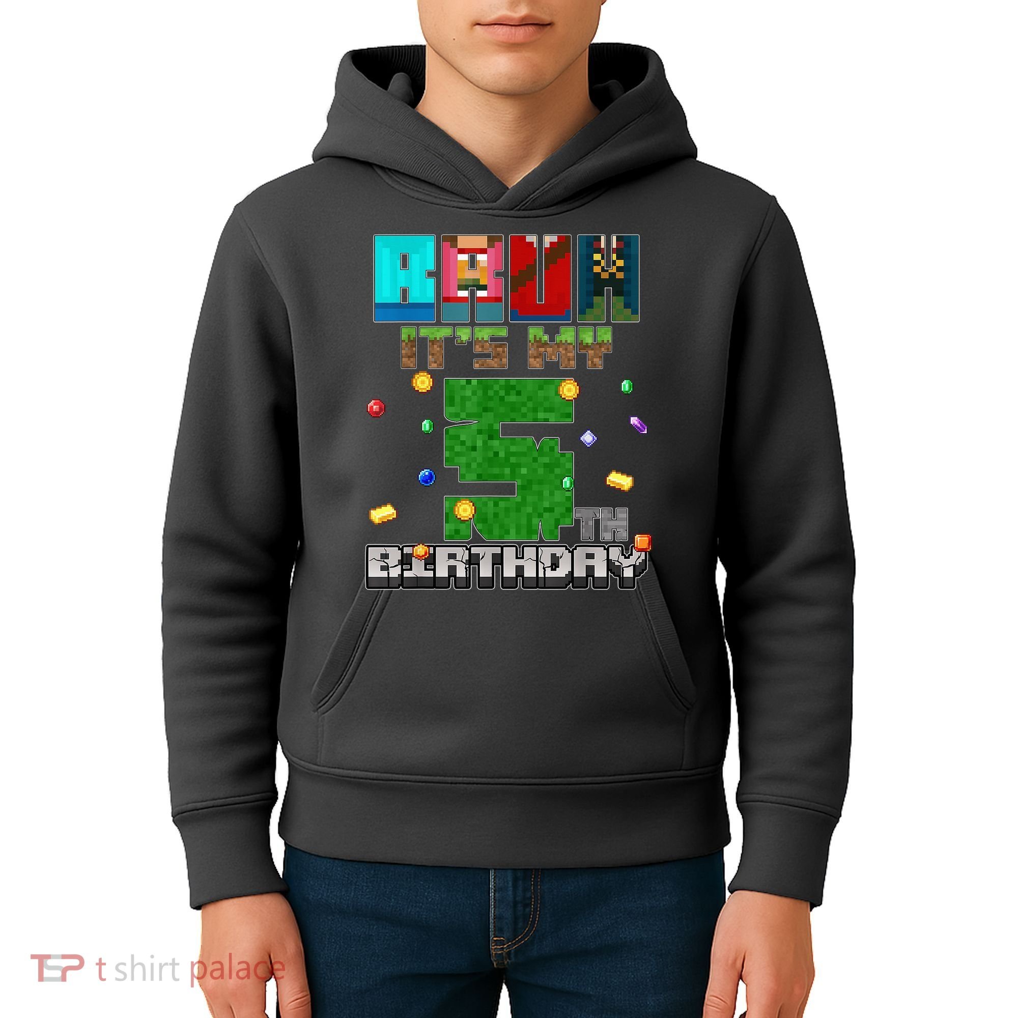 Bruh It'S My 5th Birthday Video Game Pixel Bday Kids Hoodie
