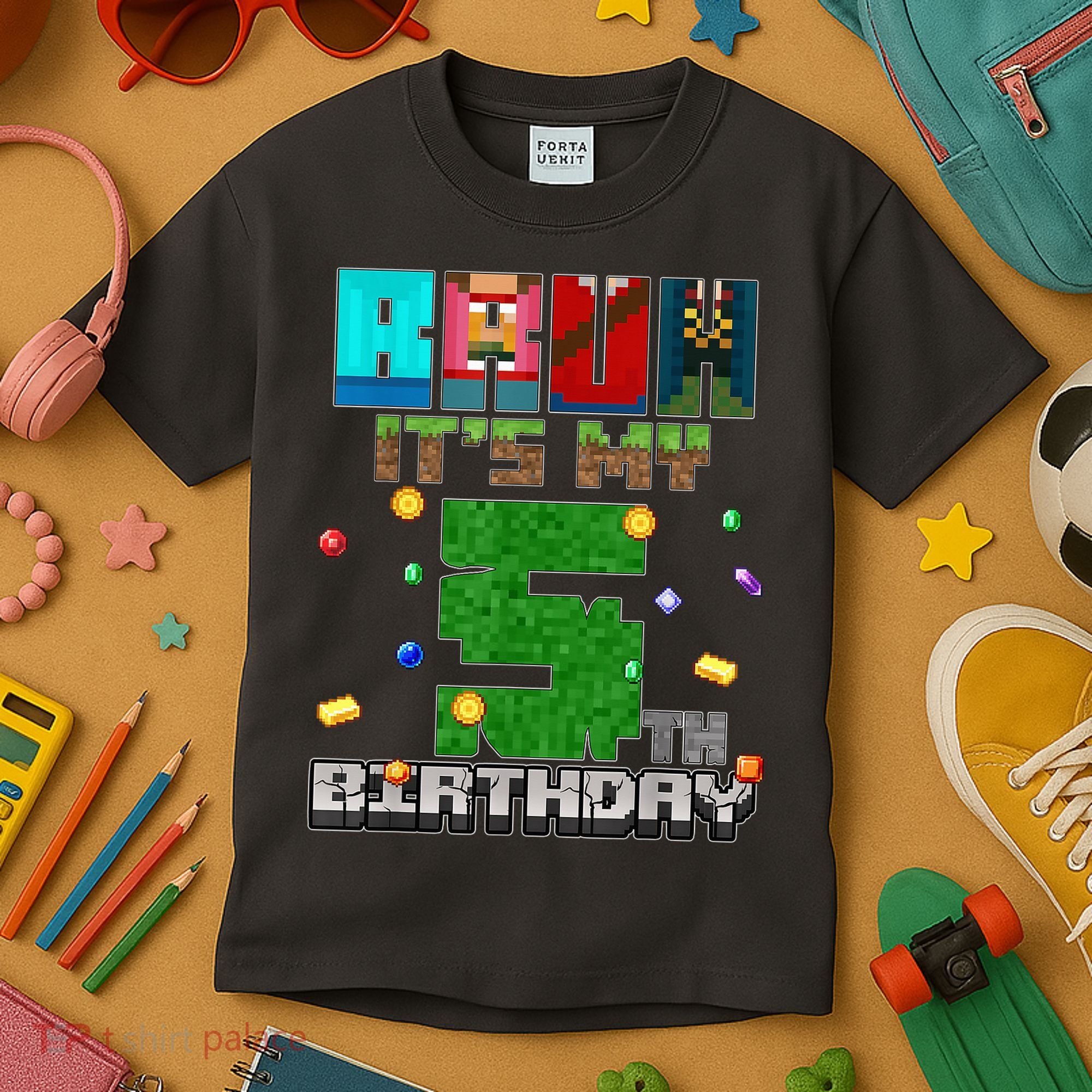 Bruh It'S My 5th Birthday Video Game Pixel Bday Kids T-Shirt