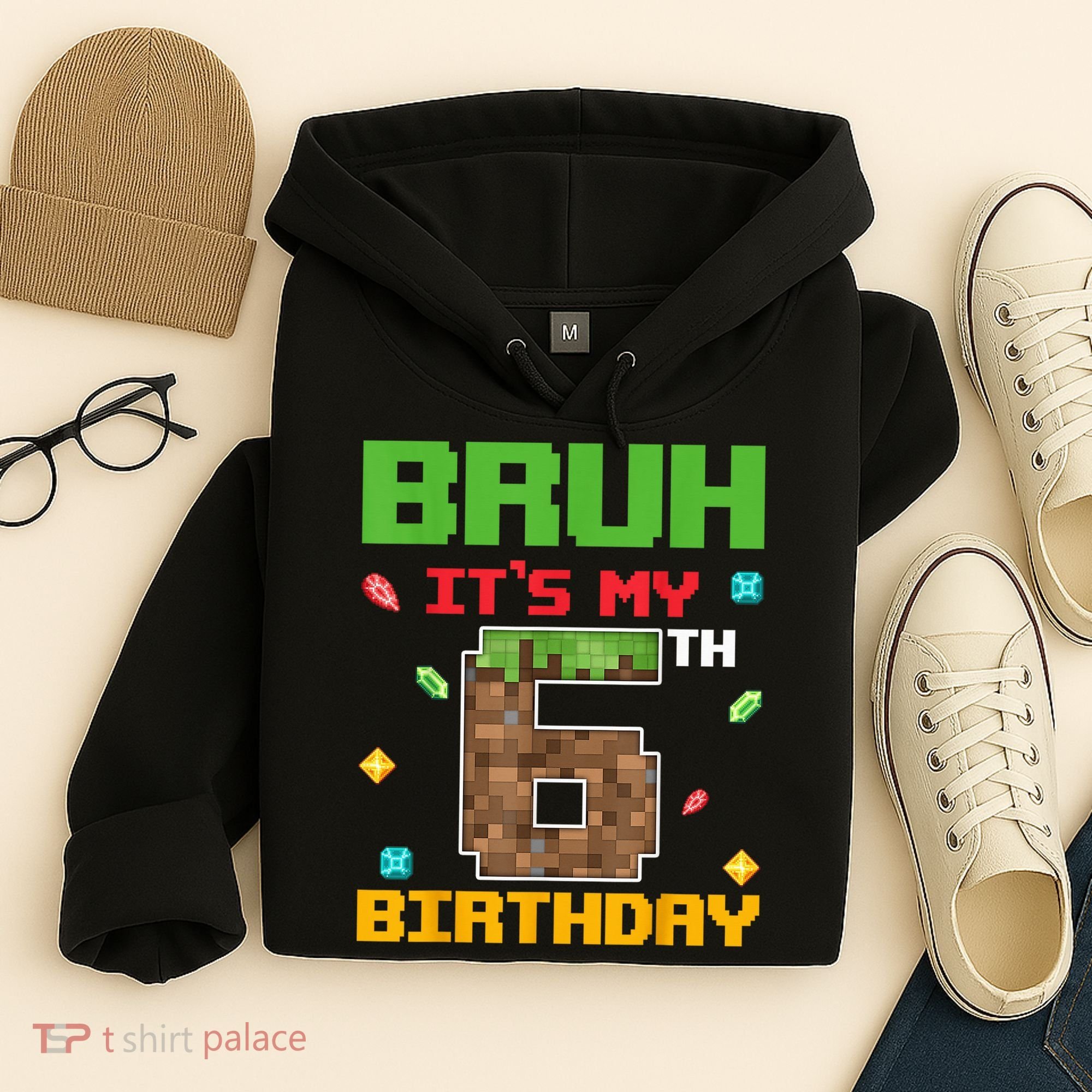 Bruh It'S My 6th Birthday 6 Years Old Birthday Gaming Pixel Hoodie