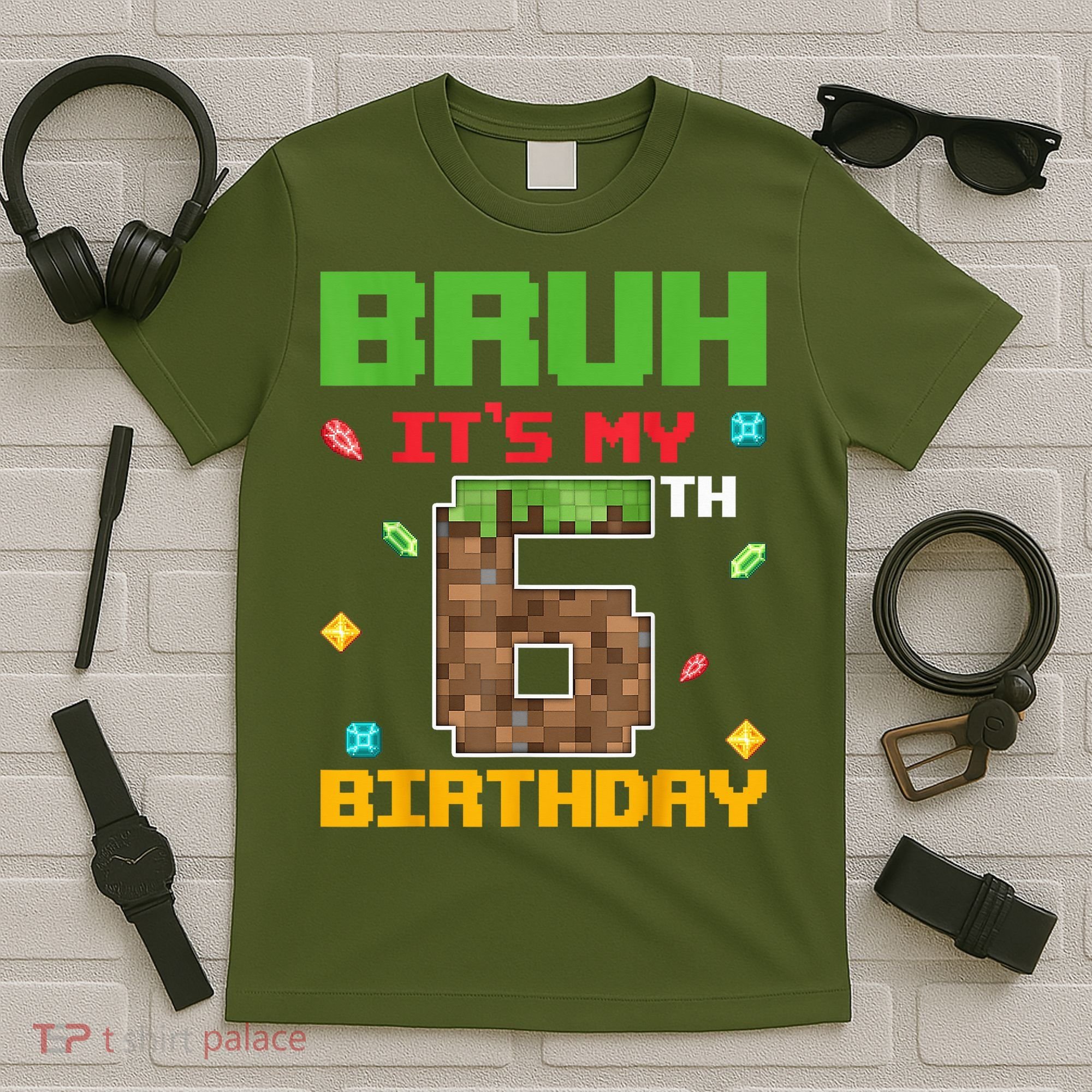 Bruh It'S My 6th Birthday 6 Years Old Birthday Gaming Pixel T-Shirt