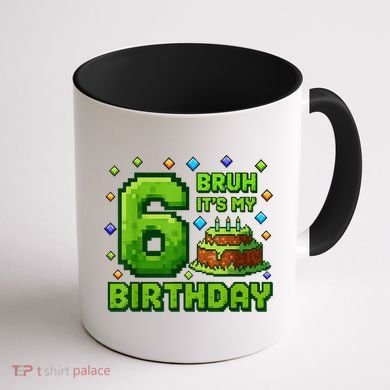 Bruh It'S My 6th Birthday Boy Gamer Pixel 6 Year Old Coffee Mug back