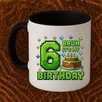Bruh It'S My 6th Birthday Boy Gamer Pixel 6 Year Old Coffee Mug thumb 2