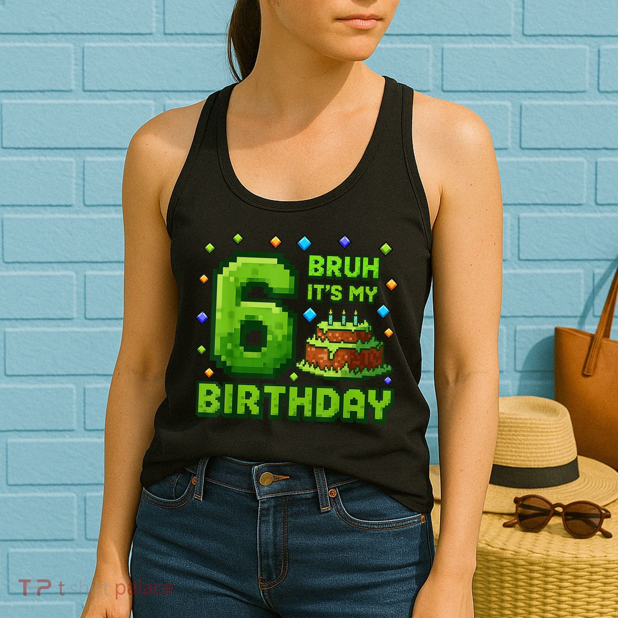 Bruh It'S My 6th Birthday Boy Gamer Pixel 6 Year Old Women's Tank Top