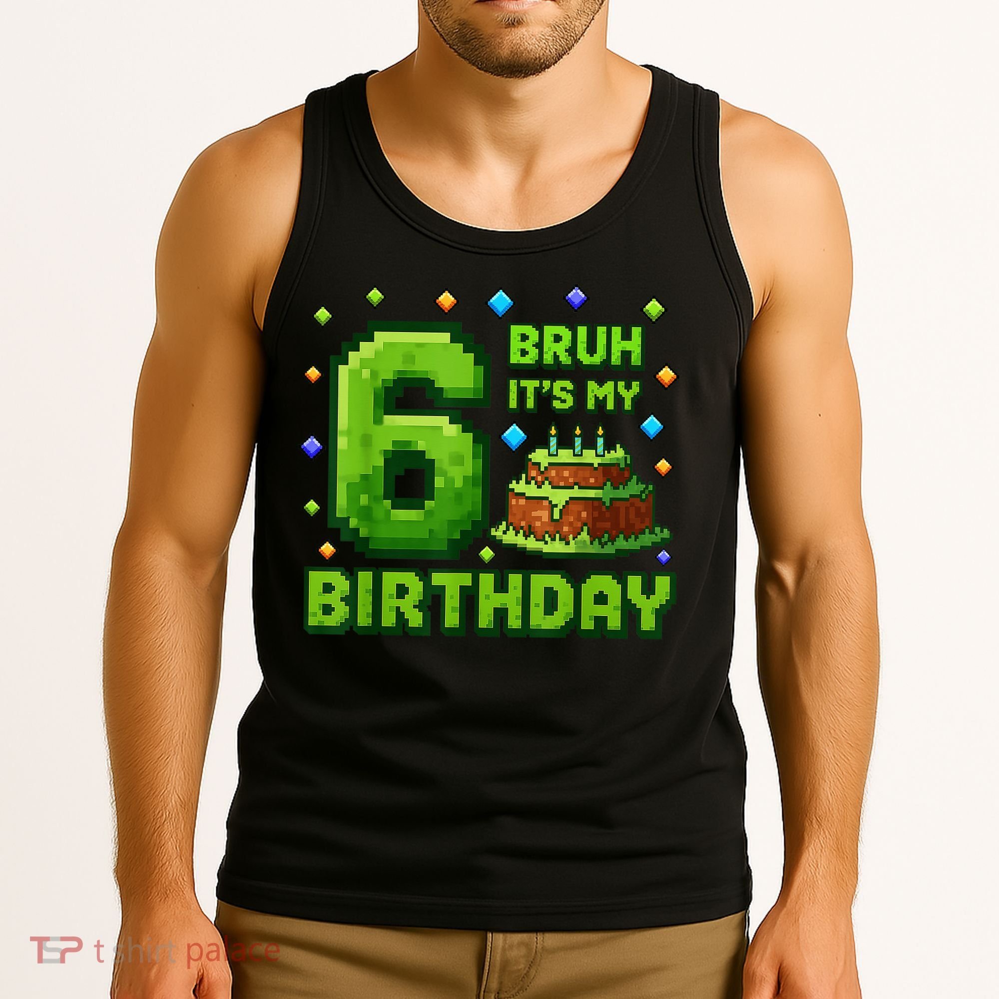 Bruh It'S My 6th Birthday Boy Gamer Pixel 6 Year Old Tank Top