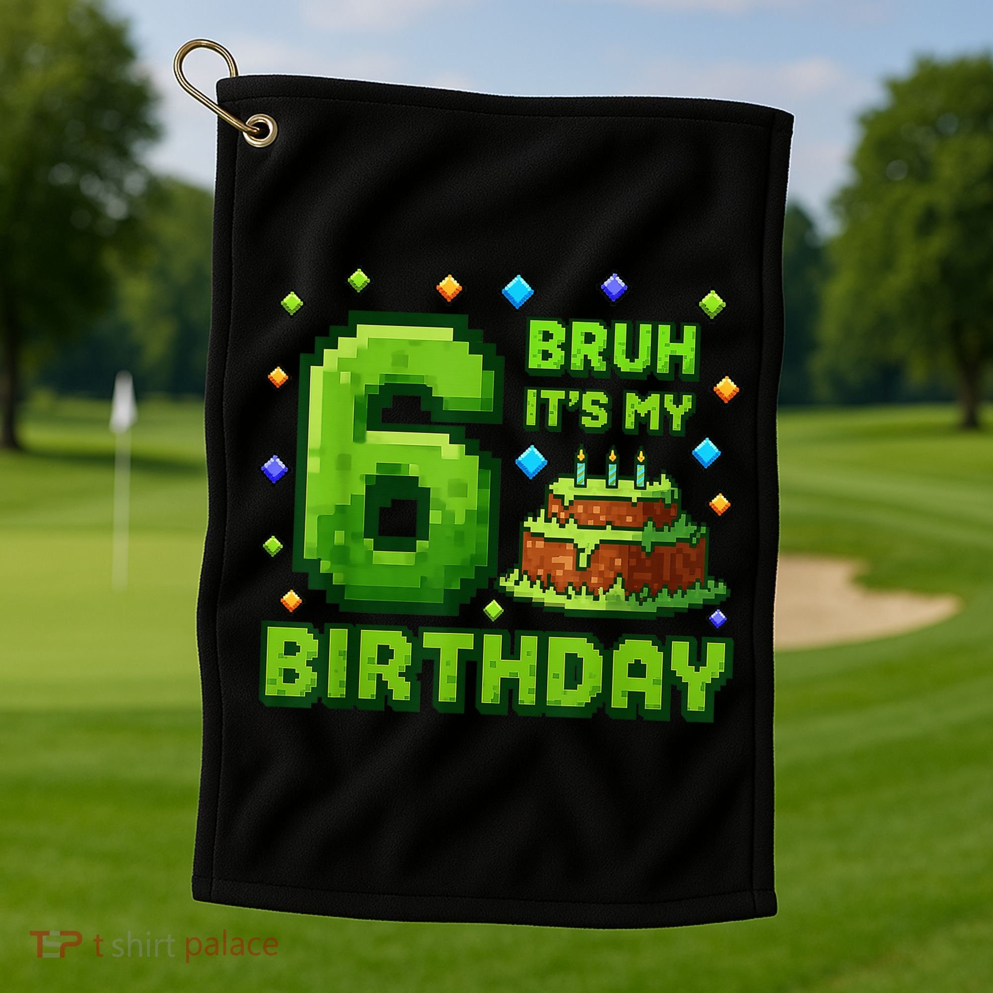Bruh It'S My 6th Birthday Boy Gamer Pixel 6 Year Old Golf Towel