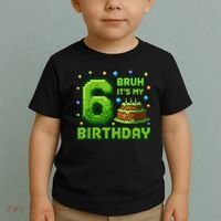 Bruh It'S My 6th Birthday Boy Gamer Pixel 6 Year Old Toddler T-Shirt thumb 2