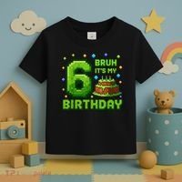 Bruh It'S My 6th Birthday Boy Gamer Pixel 6 Year Old Toddler T-Shirt thumb 3