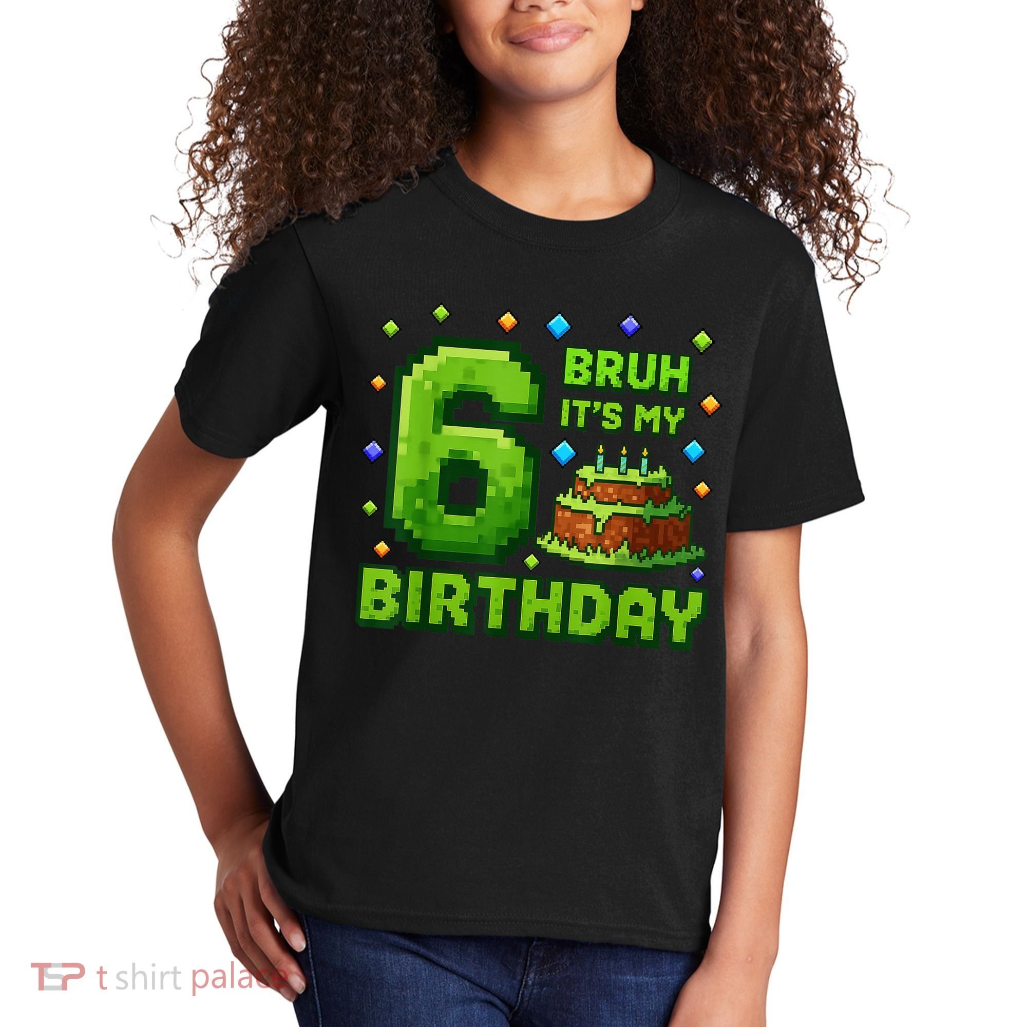 Bruh It'S My 6th Birthday Boy Gamer Pixel 6 Year Old Kids T-Shirt