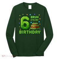 Bruh It'S My 6th Birthday Boy Gamer Pixel 6 Year Old Long Sleeve Shirt thumb 0