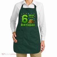 Bruh It'S My 6th Birthday Boy Gamer Pixel 6 Year Old Apron thumb 2