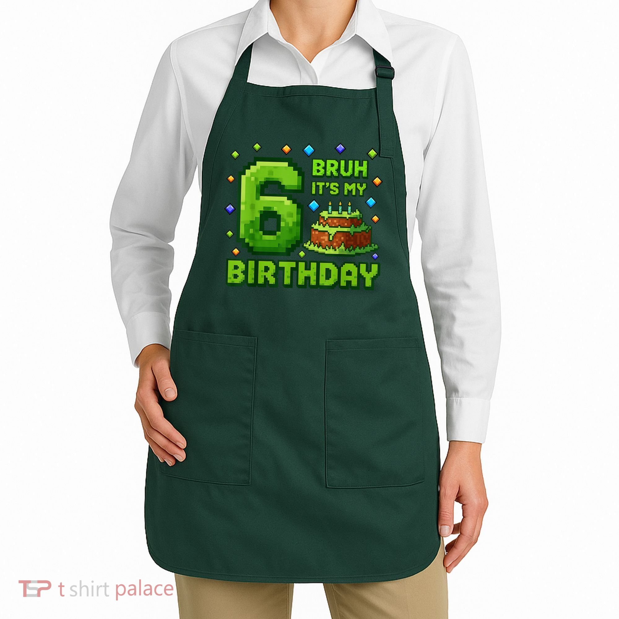 Bruh It'S My 6th Birthday Boy Gamer Pixel 6 Year Old Apron