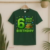 Bruh It'S My 6th Birthday Boy Gamer Pixel 6 Year Old T-Shirt thumb 2