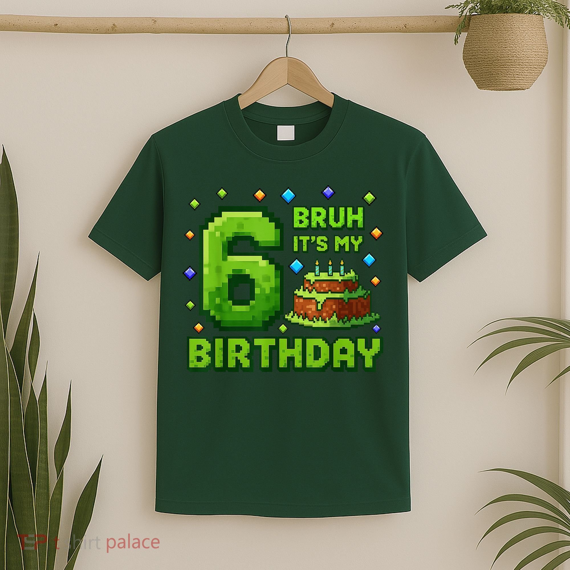 Bruh It'S My 6th Birthday Boy Gamer Pixel 6 Year Old T-Shirt