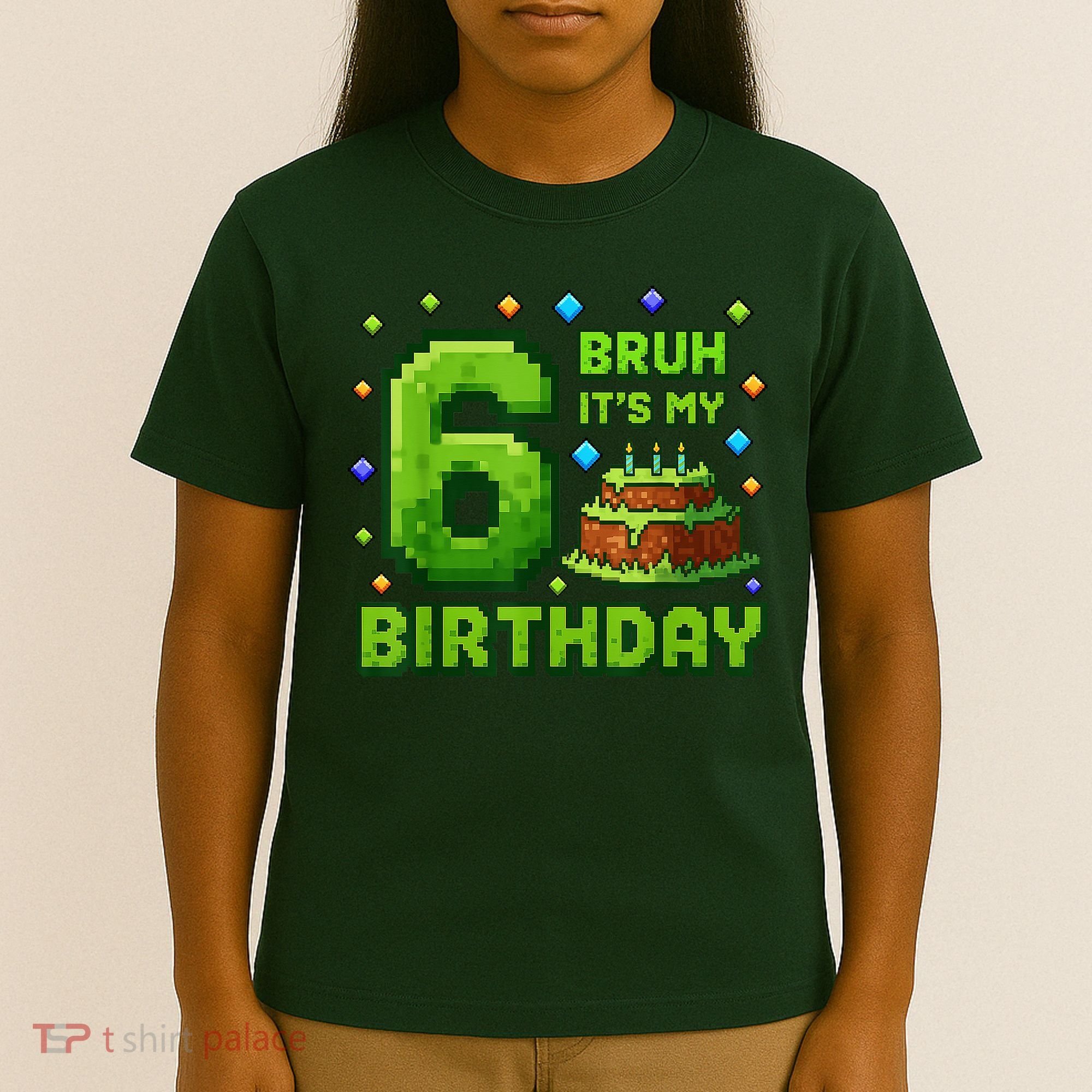 Bruh It'S My 6th Birthday Boy Gamer Pixel 6 Year Old T-Shirt
