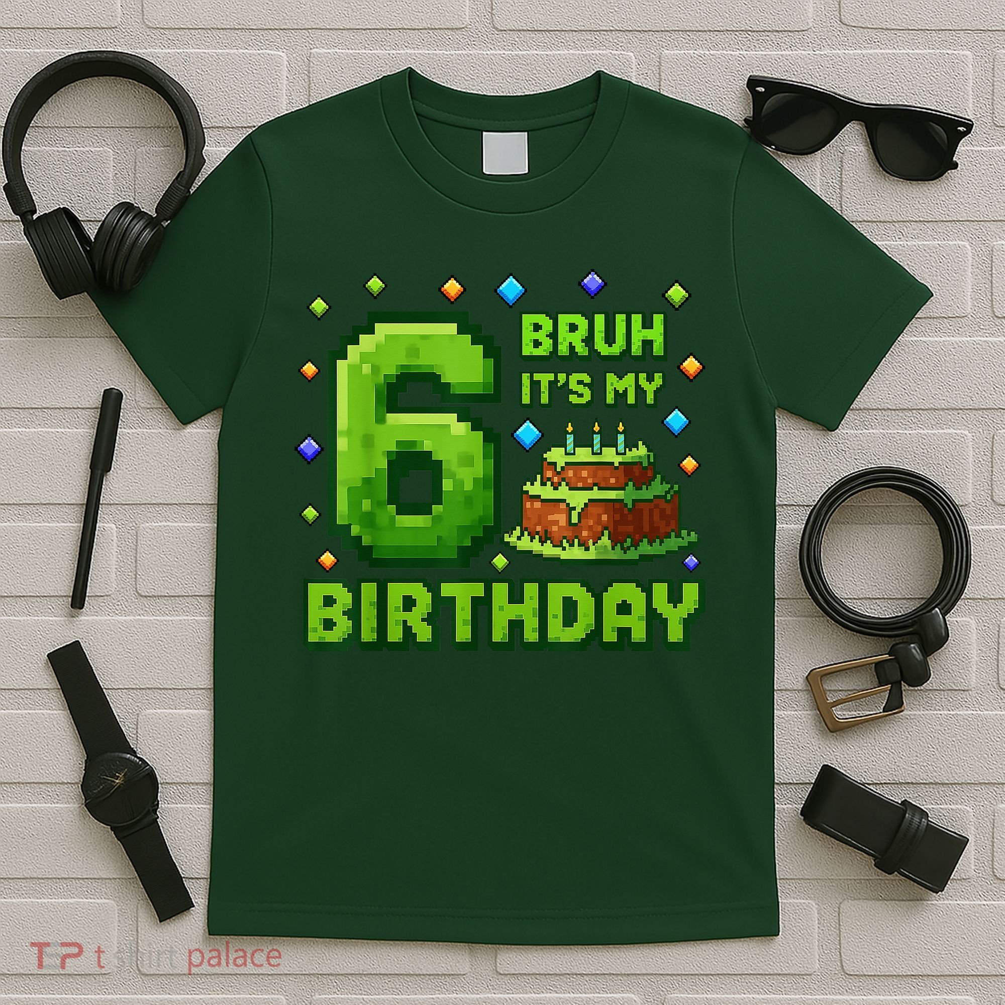 Bruh It'S My 6th Birthday Boy Gamer Pixel 6 Year Old T-Shirt