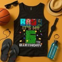Bruh It'S My 6th Birthday Video Game Pixel Birthday Boy Tank Top thumb 4