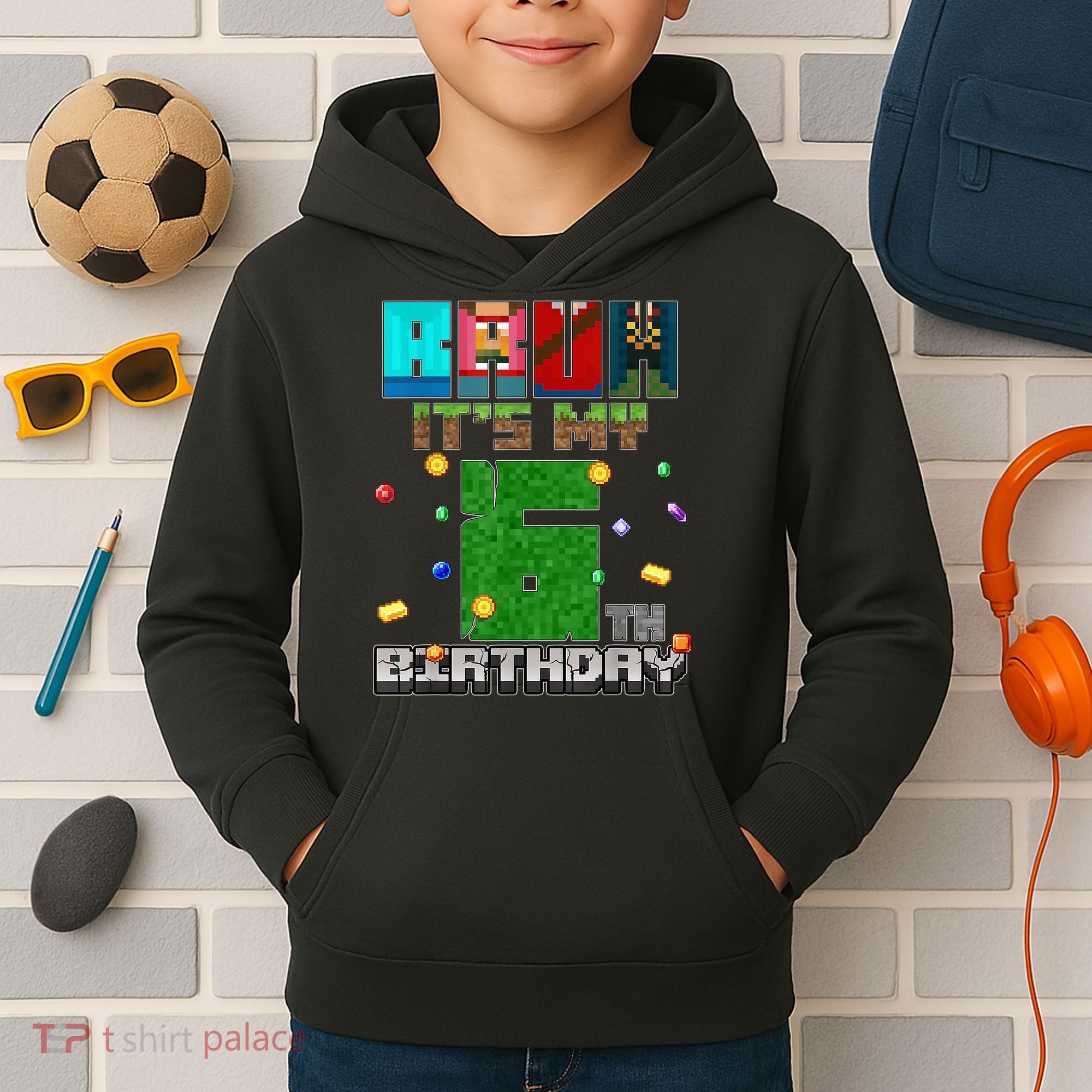 Bruh It'S My 6th Birthday Video Game Pixel Birthday Boy Kids Hoodie
