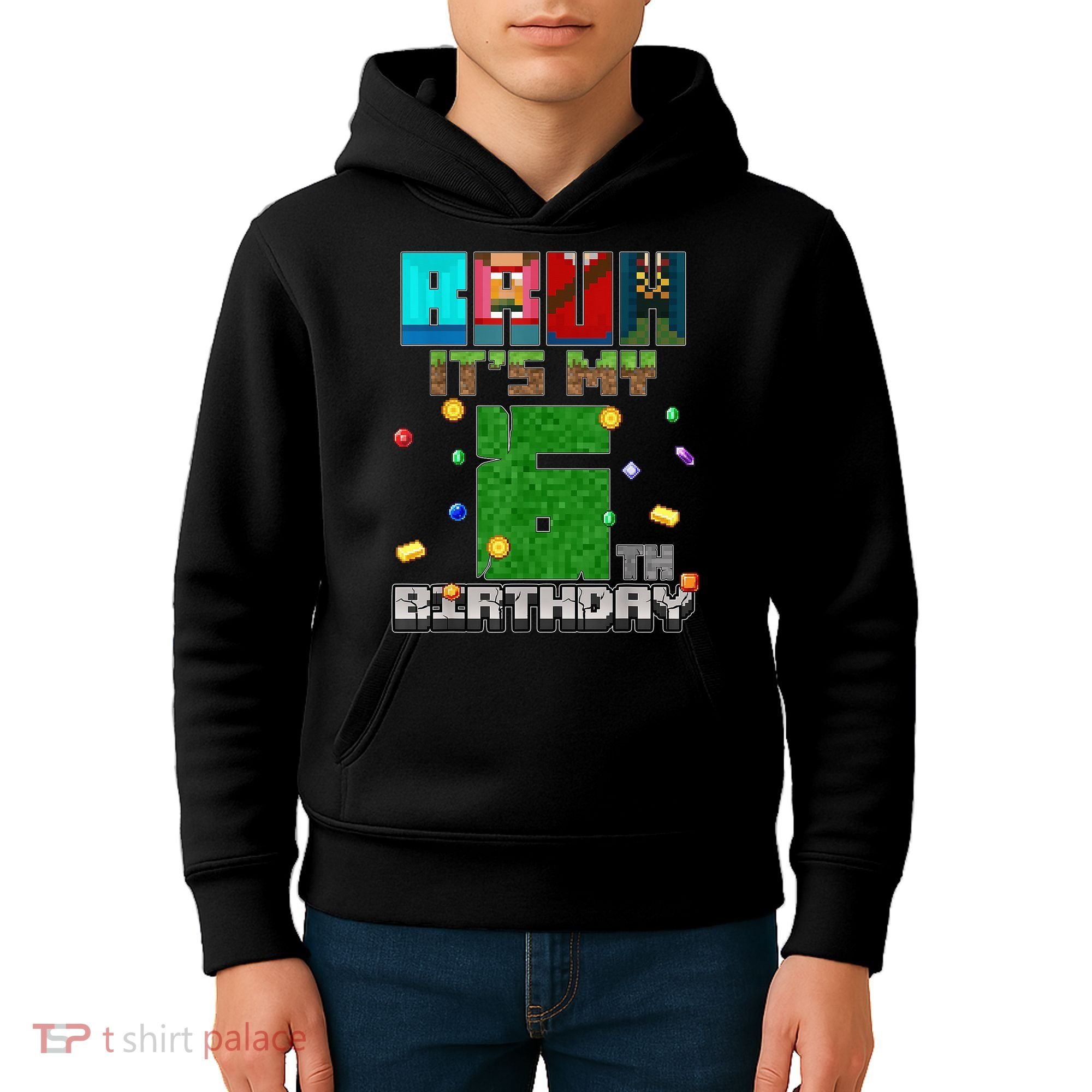 Bruh It'S My 6th Birthday Video Game Pixel Birthday Boy Kids Hoodie
