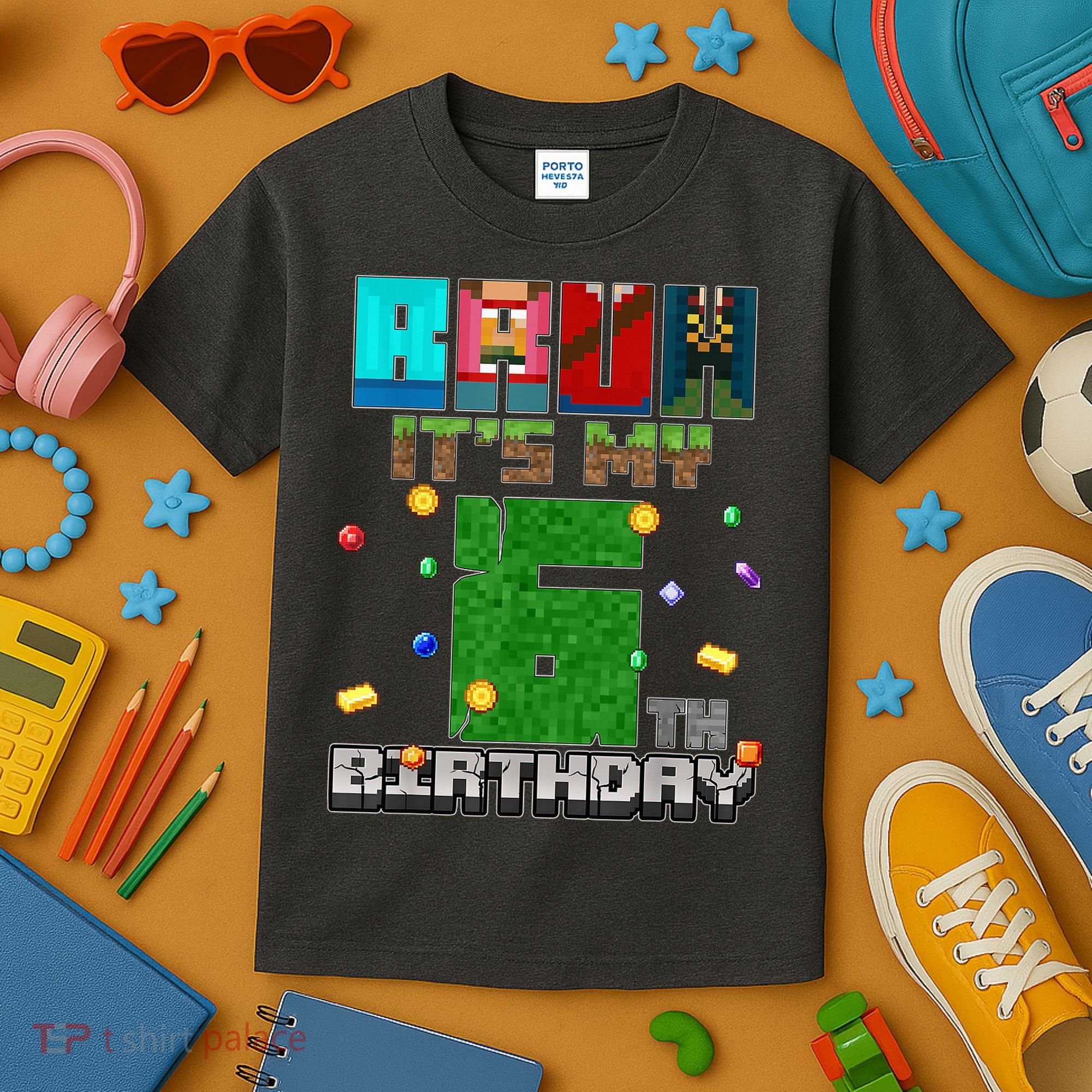 Bruh It'S My 6th Birthday Video Game Pixel Birthday Boy Kids T-Shirt