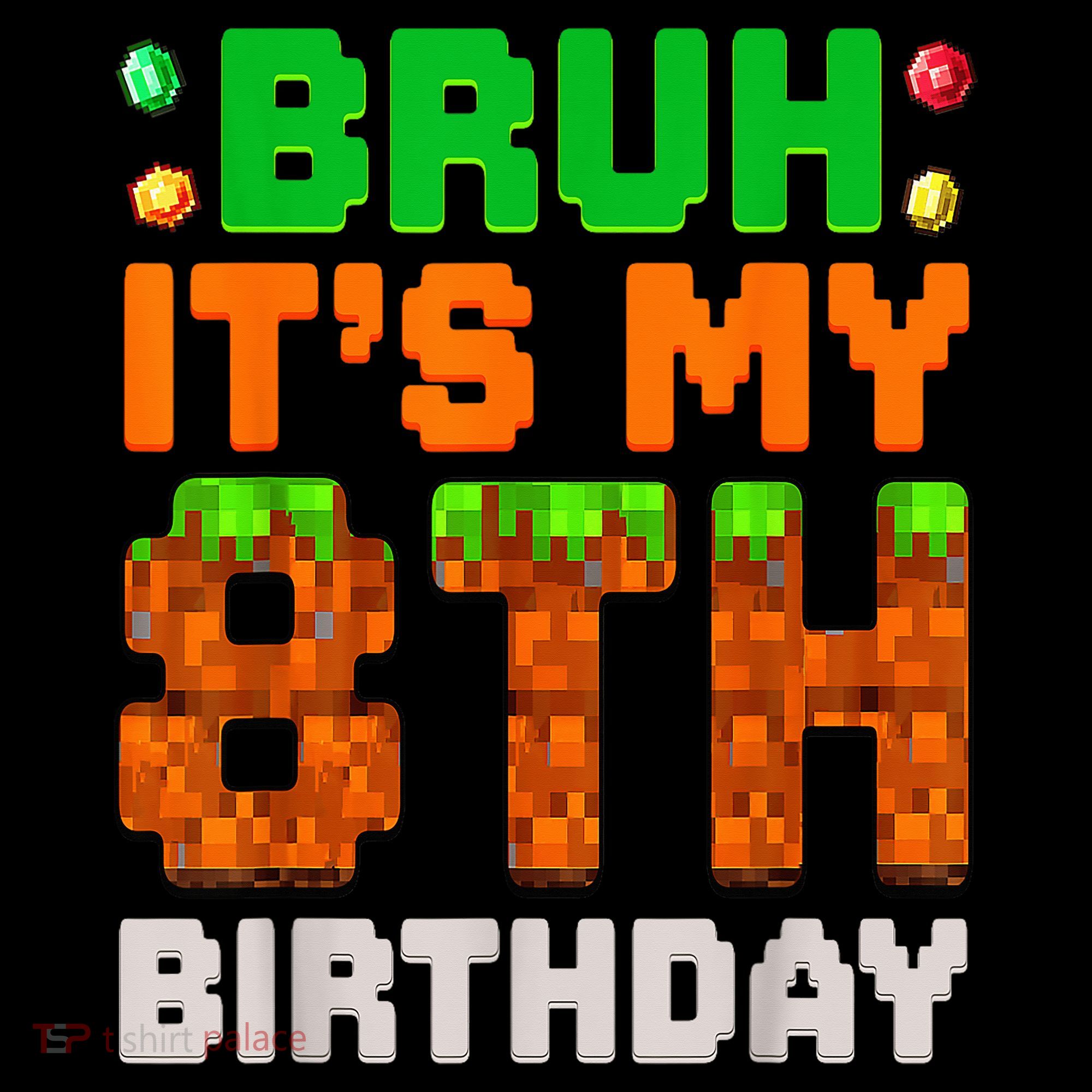 Bruh It'S My 8th Birthday 8 Year Old Birthday Boy Pixel Game Stripe Pom Pom Beanie