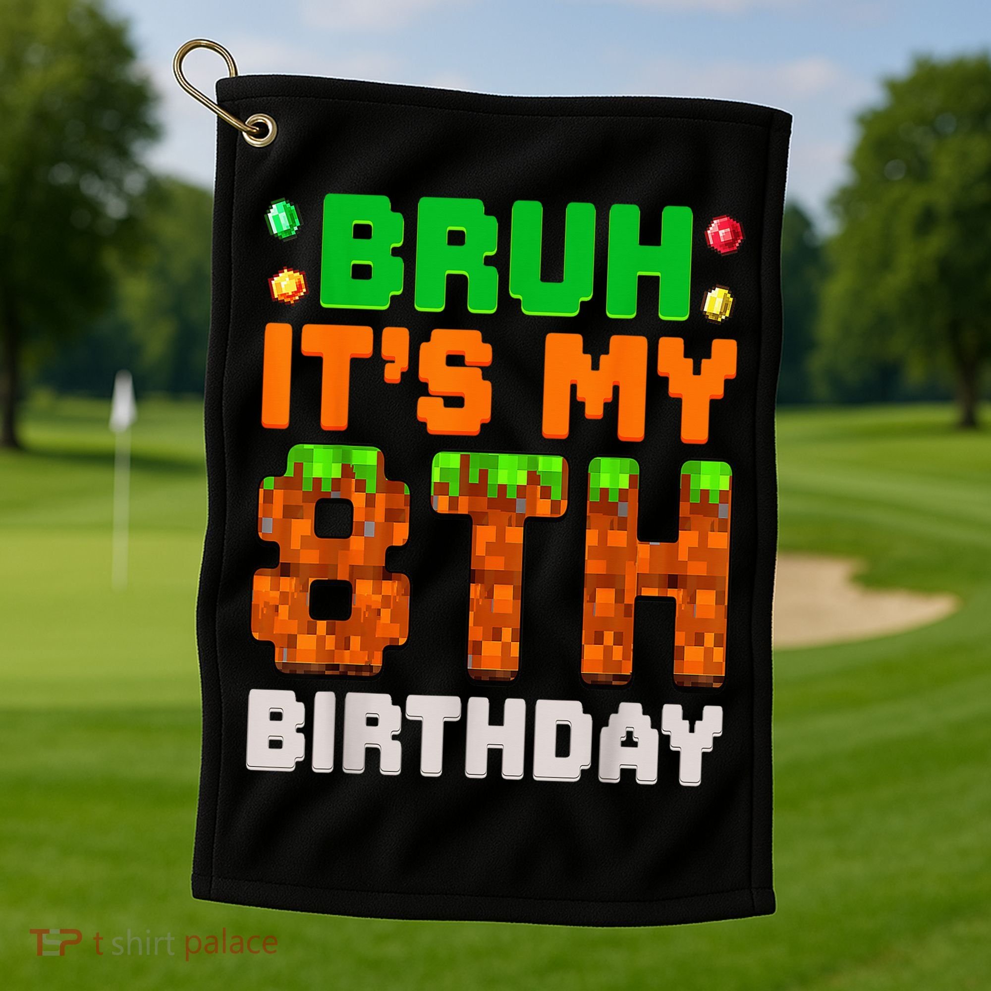 Bruh It'S My 8th Birthday 8 Year Old Birthday Boy Pixel Game Golf Towel
