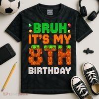 Bruh It'S My 8th Birthday 8 Year Old Birthday Boy Pixel Game Kids Tie-Dye T-Shirt thumb 2
