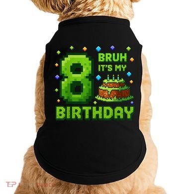 Bruh It'S My 8th Birthday Boy Gamer Pixel 8 Year Old Doggie Tank
