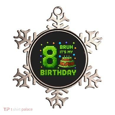 Bruh It'S My 8th Birthday Boy Gamer Pixel 8 Year Old Ornament