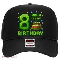 Bruh It'S My 8th Birthday Boy Gamer Pixel 8 Year Old Hat thumb 0