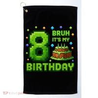 Bruh It'S My 8th Birthday Boy Gamer Pixel 8 Year Old Golf Towel thumb 0